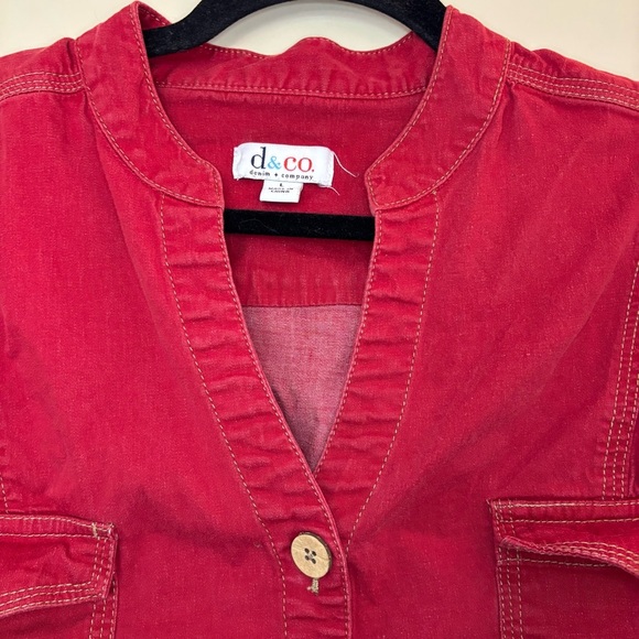 Denim & Co. Women’s Red Button-Front Utility Shirt Size L - Picture 4 of 7